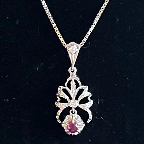 ⭐️HOST PICK⭐️ | 14K White Gold Ruby &  Diamond Pendant - Picture 1 of 4